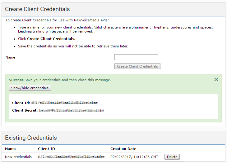 Create client credentials