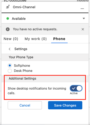 Desktop notifications for incoming calls