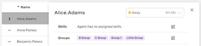 Managing the groups an agent belongs to in a Team Monitoring dashboard