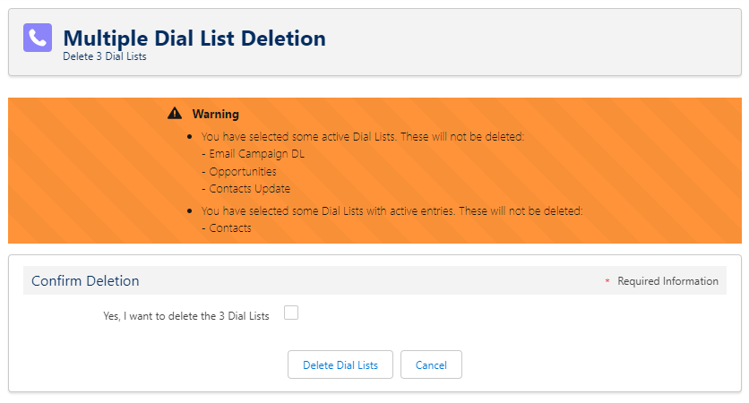 Delete multiple dial lists