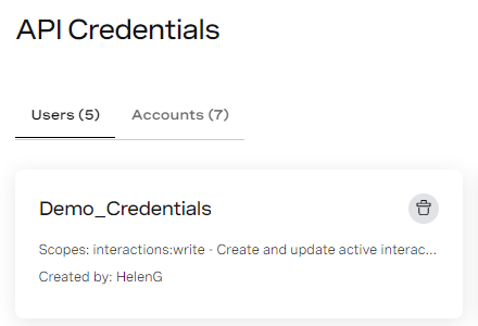New API Credentials in VCC